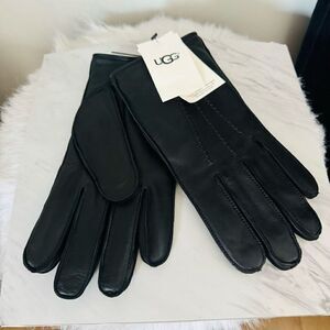 UGG Metisse Tabbed Vent Tech Soft‎ Stretch Leather Gloves, Black, Medium, NWT